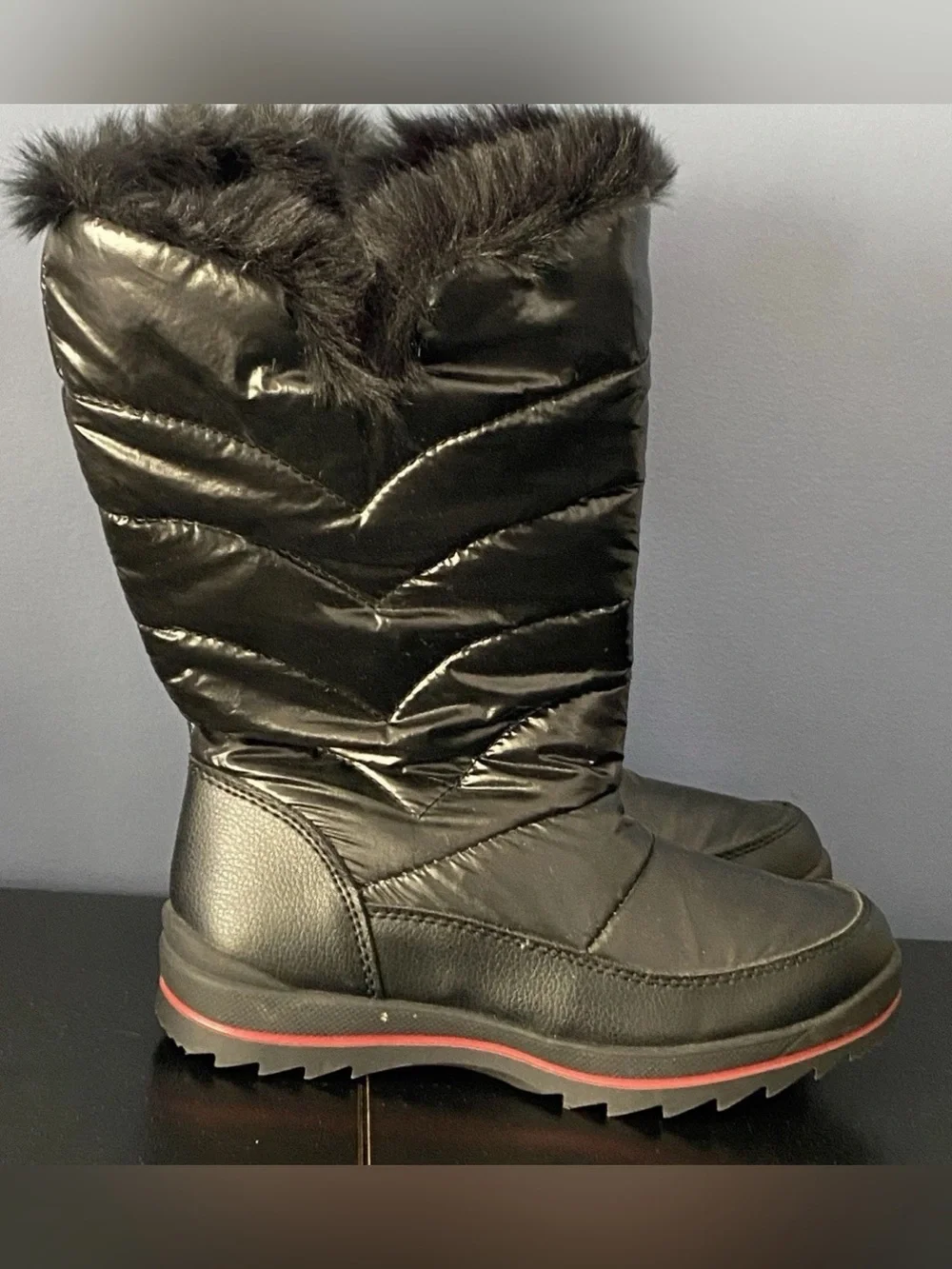 Cat & Jack Girls' Nicole Zipper Black Winter Snow Cold Boots Fur Trim Size 3